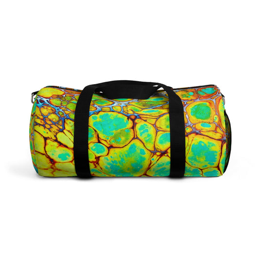 Neon Green Duffel Bag, Acrylic Pouring Design, Travel Bag, Gym Bag, Weekend Bag, Colorful Tote, Overnight Bag