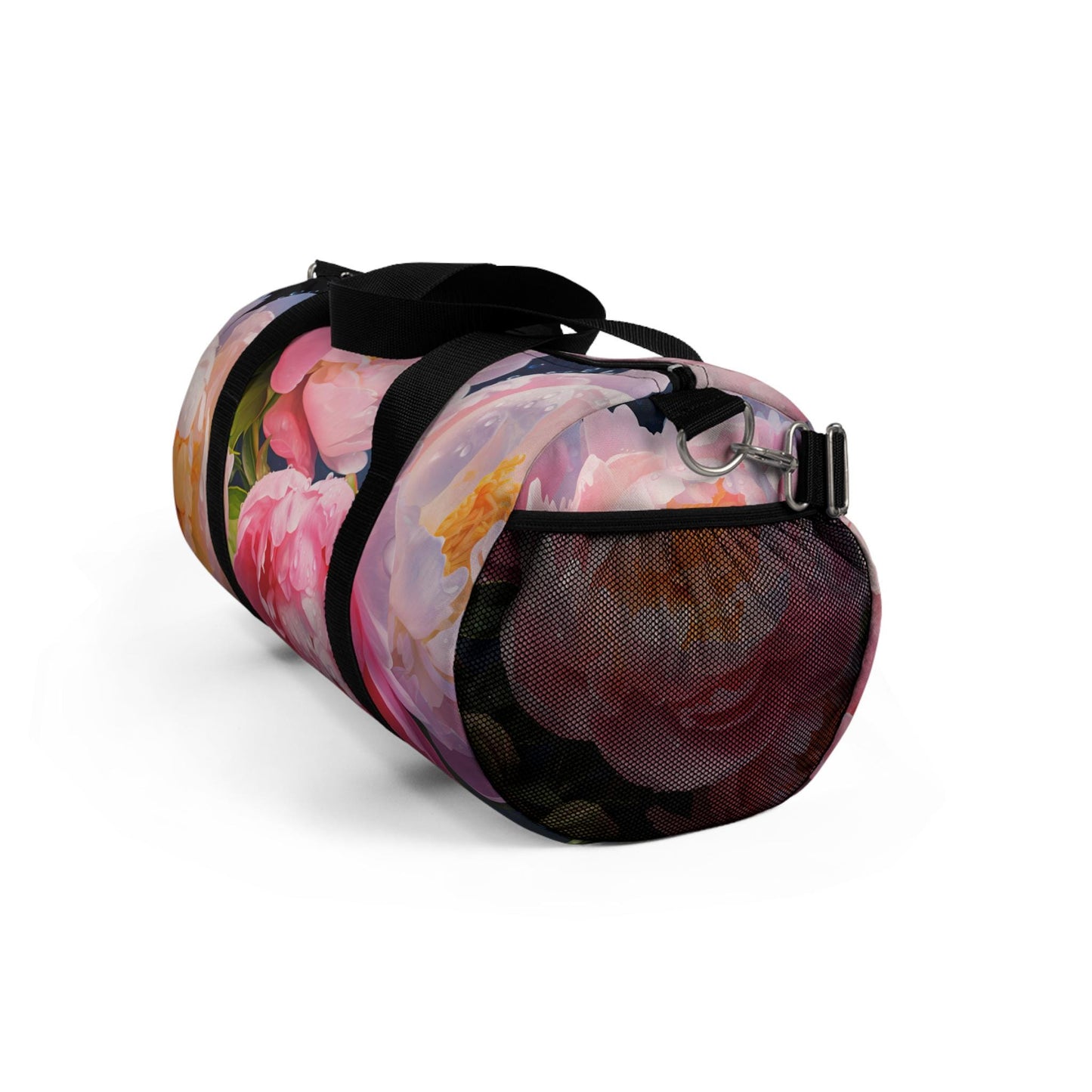 Peonie Blossoms Duffel Bag, Floral Travel Tote, Gym Bag, Pink Flowers Weekend Bag, Water Drops, Overnight Bag