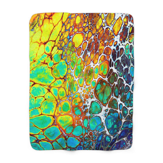 Sherpa Fleece Blanket, Neon Acrylic Pour Art Throw, Home Decor Gift, Cozy Couch Accent, Colorful Plush Bedding, Vibrant Living Room Decor