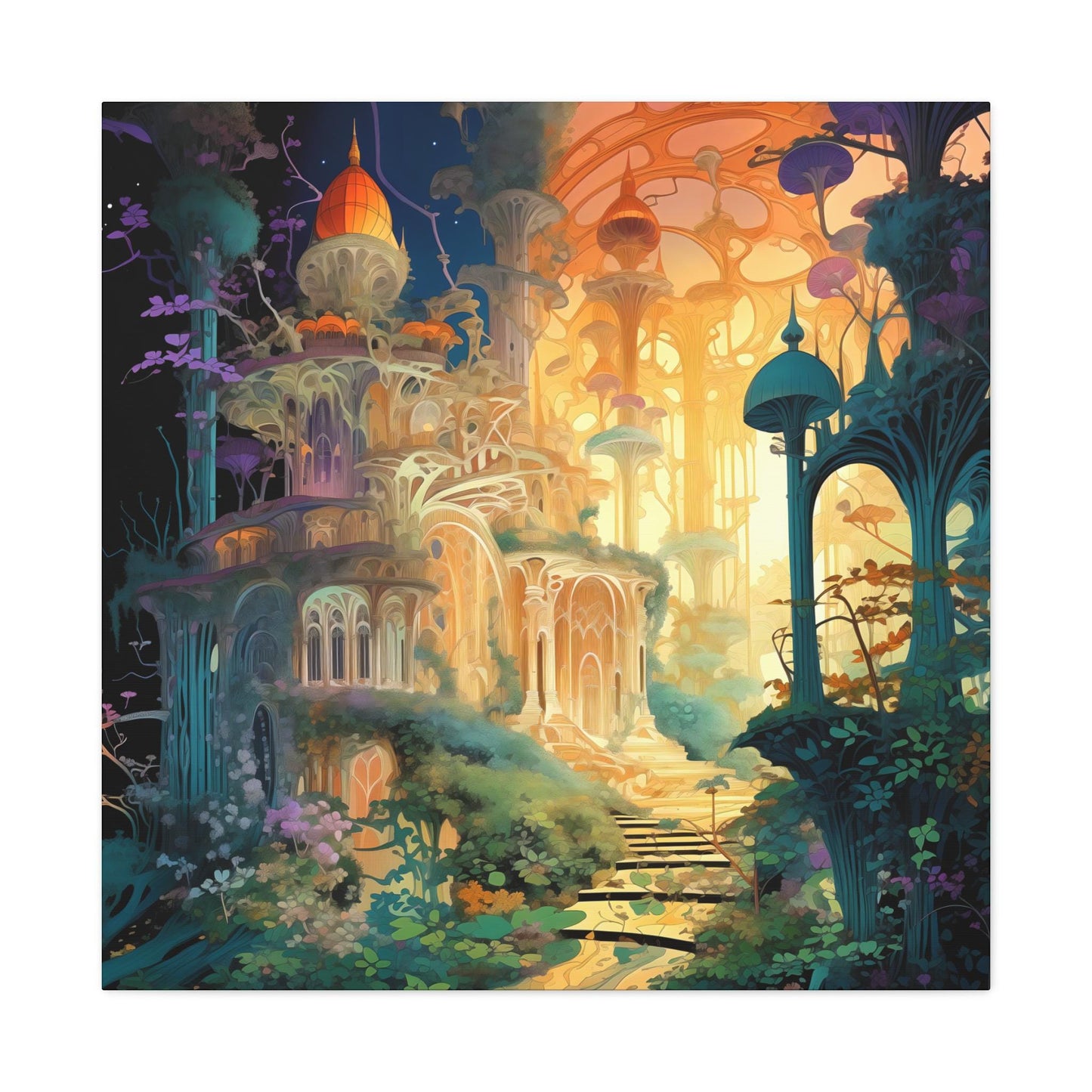Canvas Print, Whimsical Castle Portal Fantasy Art Wall Decor, Matte Stretched Artwork, Pretty & Curious Design, Magical Home Decoration,