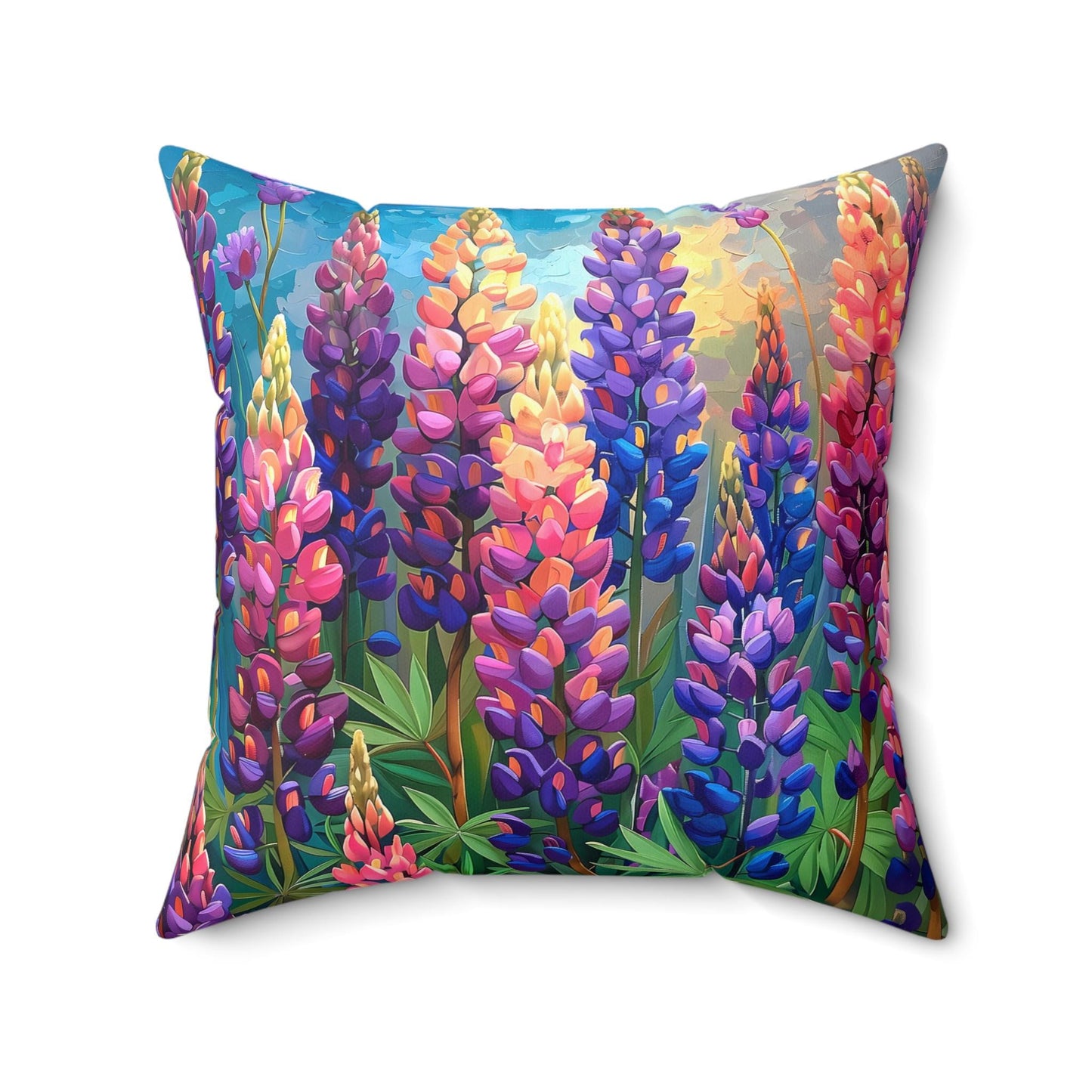 Floral Square Pillow, Lupine Blossom Artwork, Home Decor Accent, Sofa Throw Cushion, Gift for Nature Lovers, Mother's Day Present