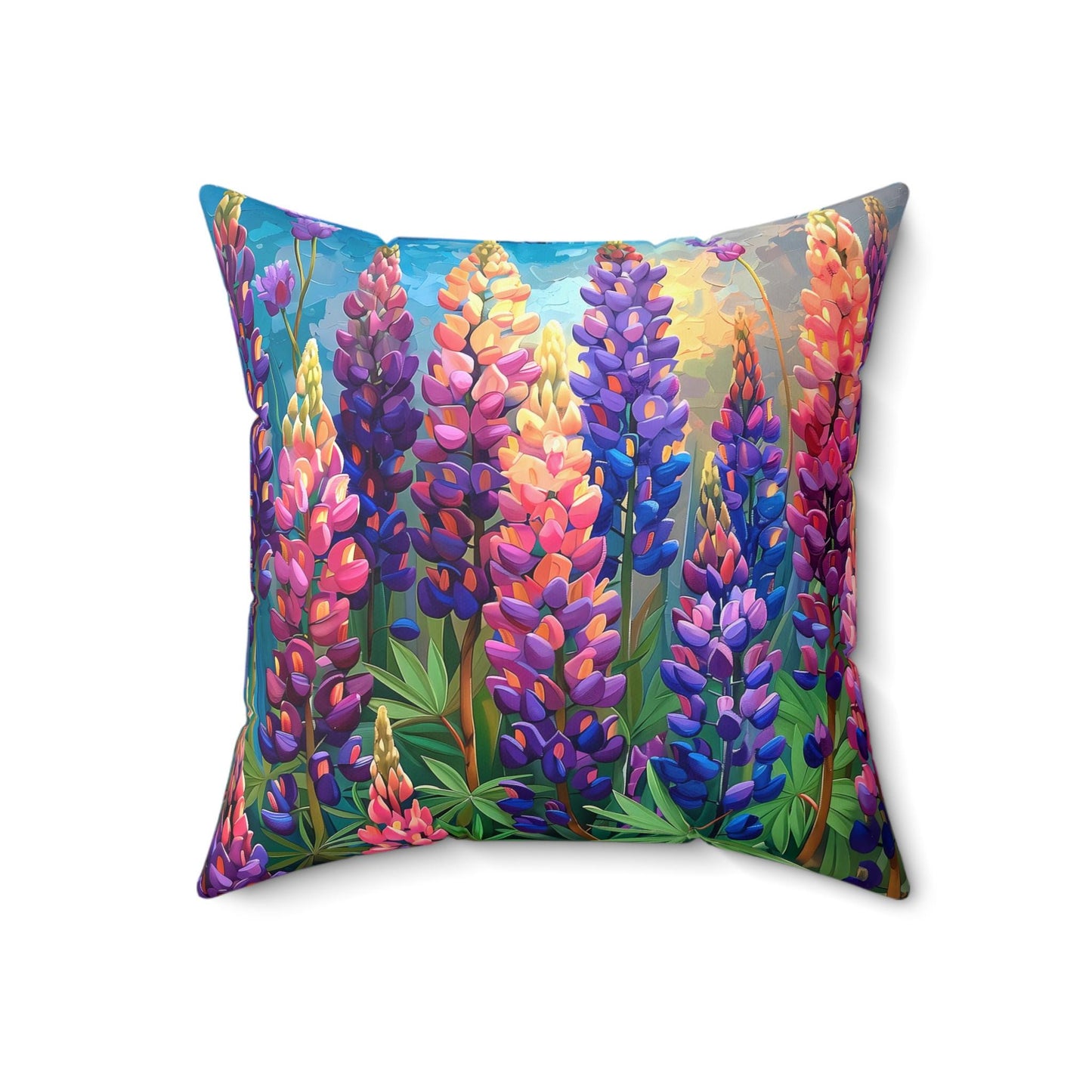 Floral Square Pillow, Lupine Blossom Artwork, Home Decor Accent, Sofa Throw Cushion, Gift for Nature Lovers, Mother's Day Present