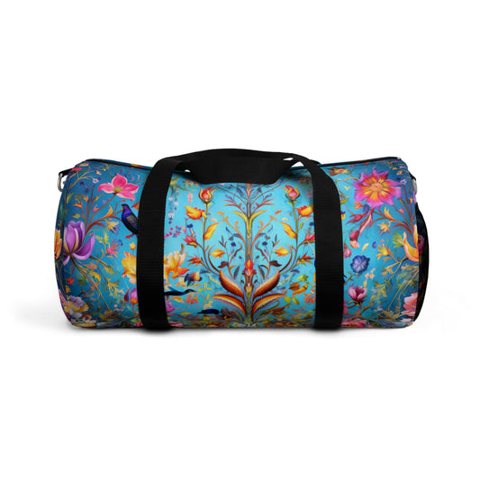 Mughal Ornate Art Duffel Bag, Geometric Design, Blue Background, Travel Tote, Weekender Bag, Gym Bag, Fashion Handbag, Overnight Bag