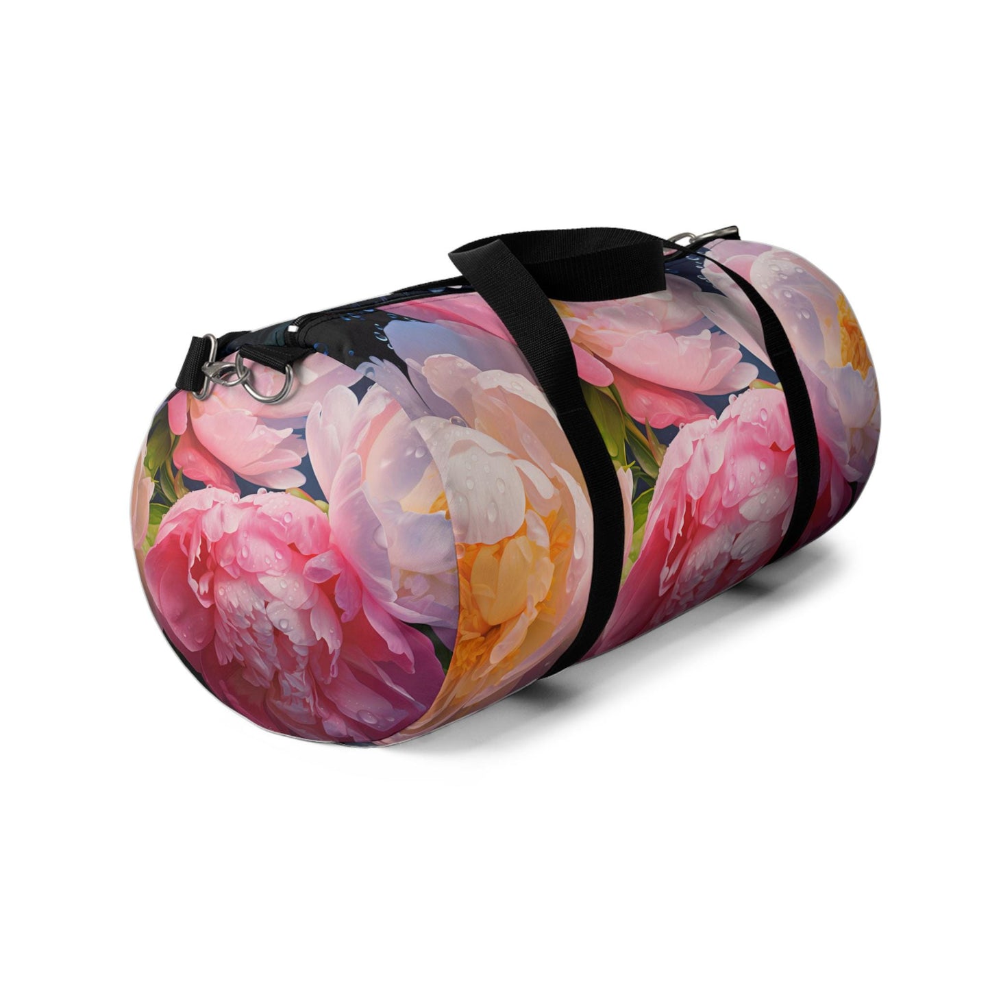 Peonie Blossoms Duffel Bag, Floral Travel Tote, Gym Bag, Pink Flowers Weekend Bag, Water Drops, Overnight Bag