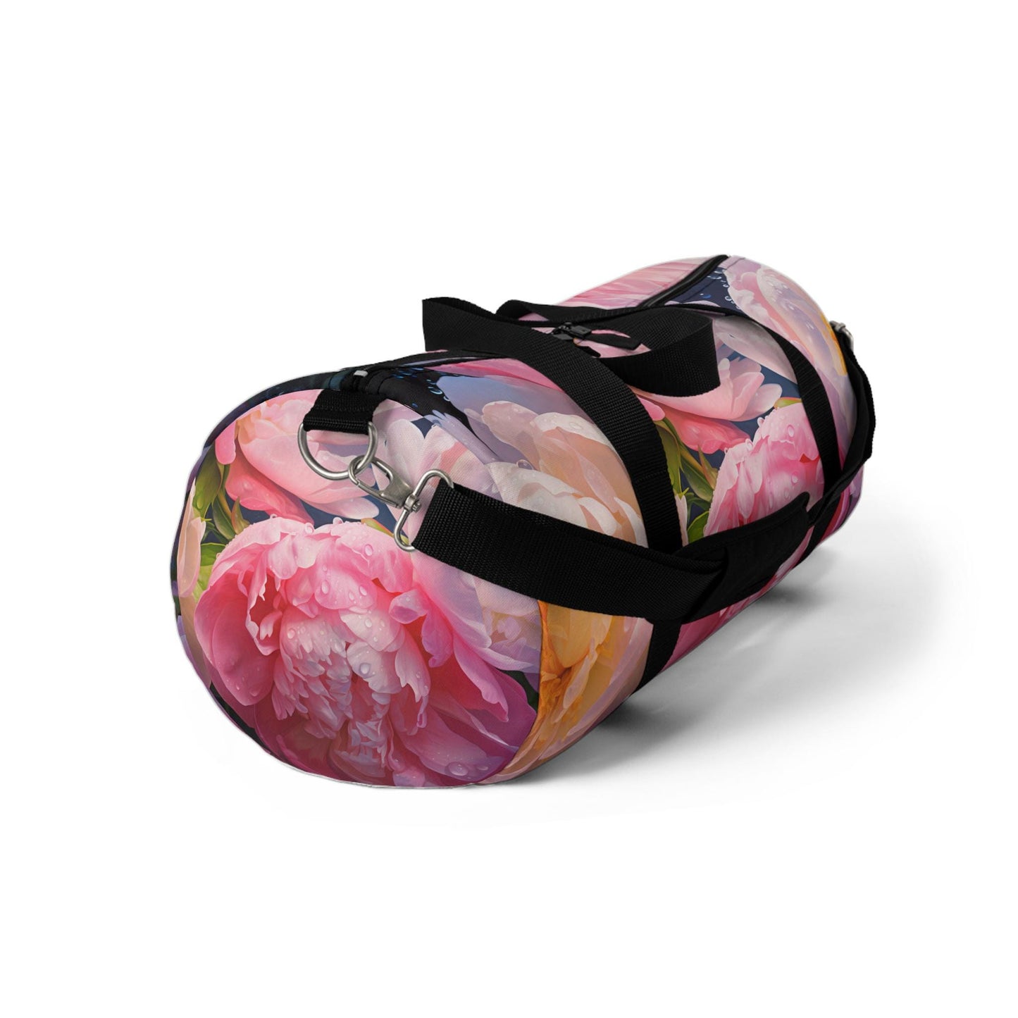 Peonie Blossoms Duffel Bag, Floral Travel Tote, Gym Bag, Pink Flowers Weekend Bag, Water Drops, Overnight Bag