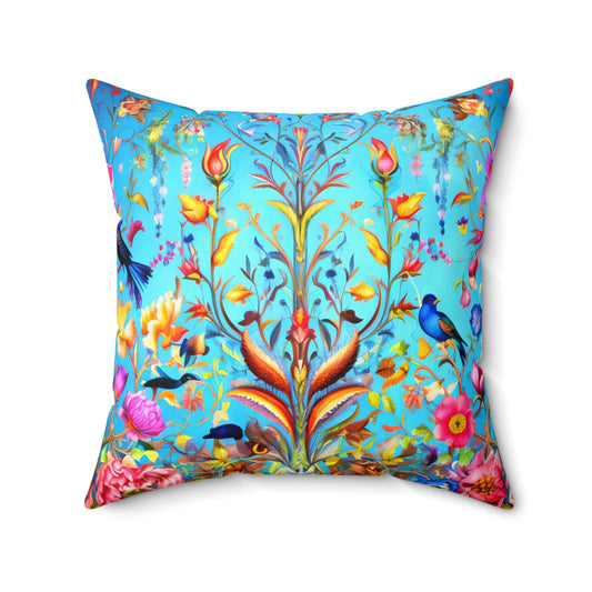 Ornate Geometric Blue Mughal Dynasty Spun Polyester Square Pillow, Decorative Cushion, Detailed Pattern Pillowcase, Throw Pillow Cover, Home