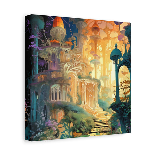 Canvas Print, Whimsical Castle Portal Fantasy Art Wall Decor, Matte Stretched Artwork, Pretty & Curious Design, Magical Home Decoration,