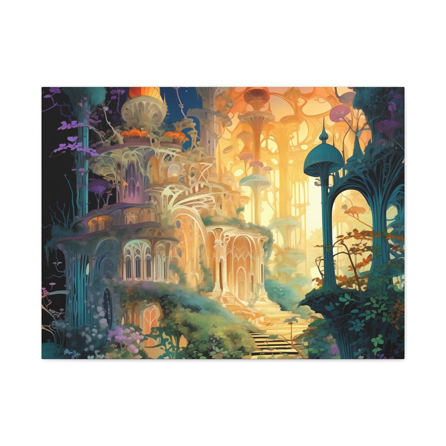 Canvas Print, Whimsical Castle Portal Fantasy Art Wall Decor, Matte Stretched Artwork, Pretty & Curious Design, Magical Home Decoration,