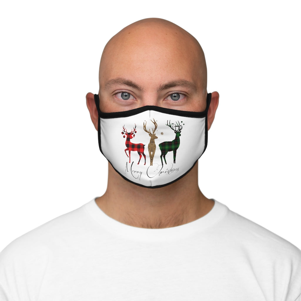 Merry Christmas Plaid Reindeer Fitted Polyester Face Mask