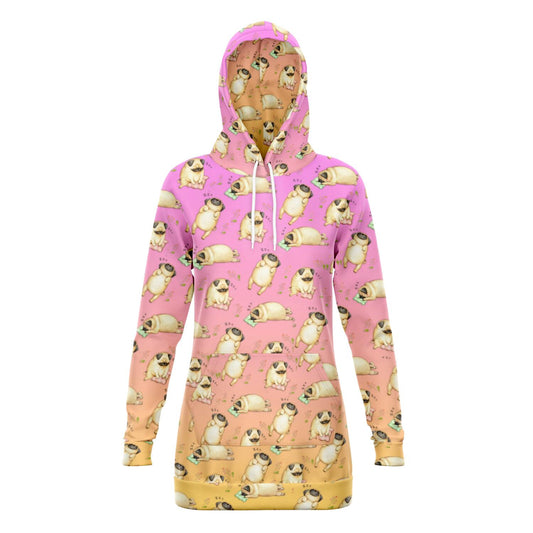 Sleeping Pugs Fleece-Lined Longline Hoodie