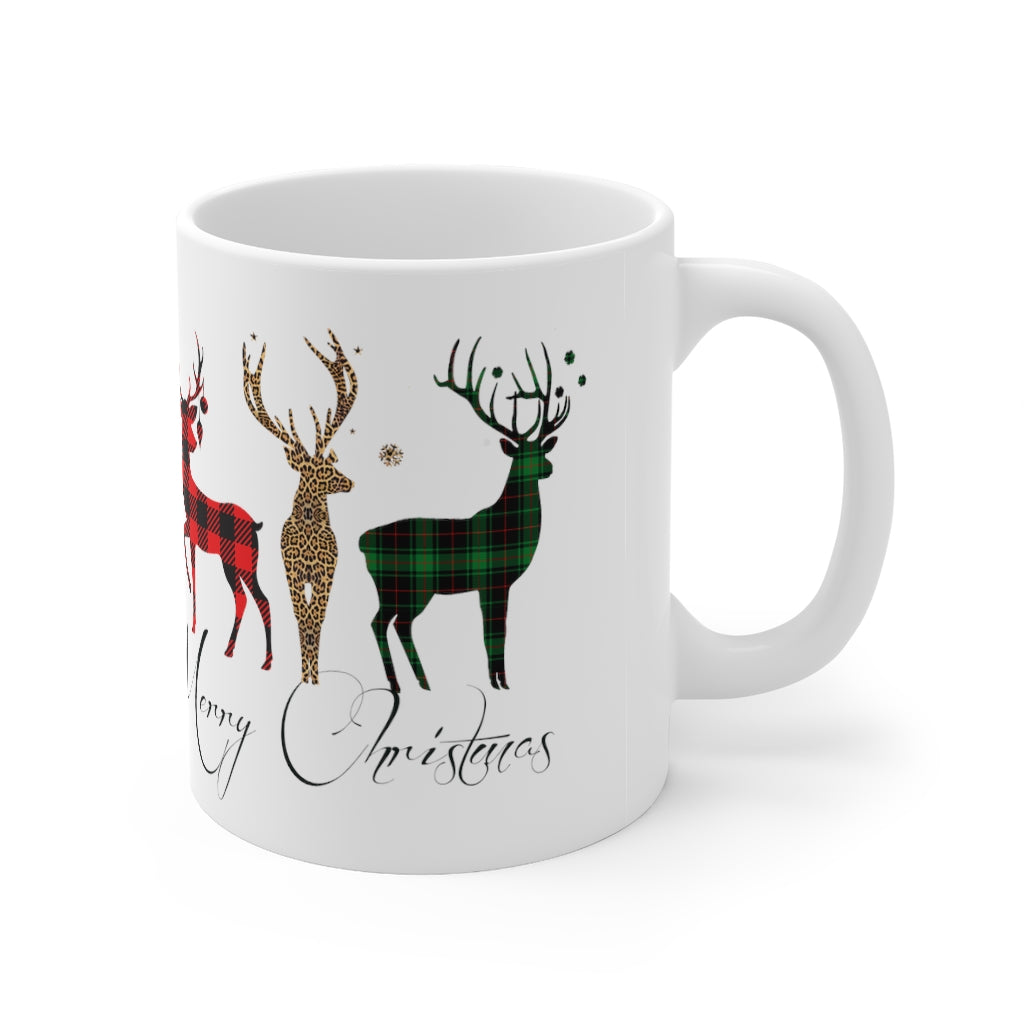 Merry Christmas Plaid Reindeer Mug 11oz