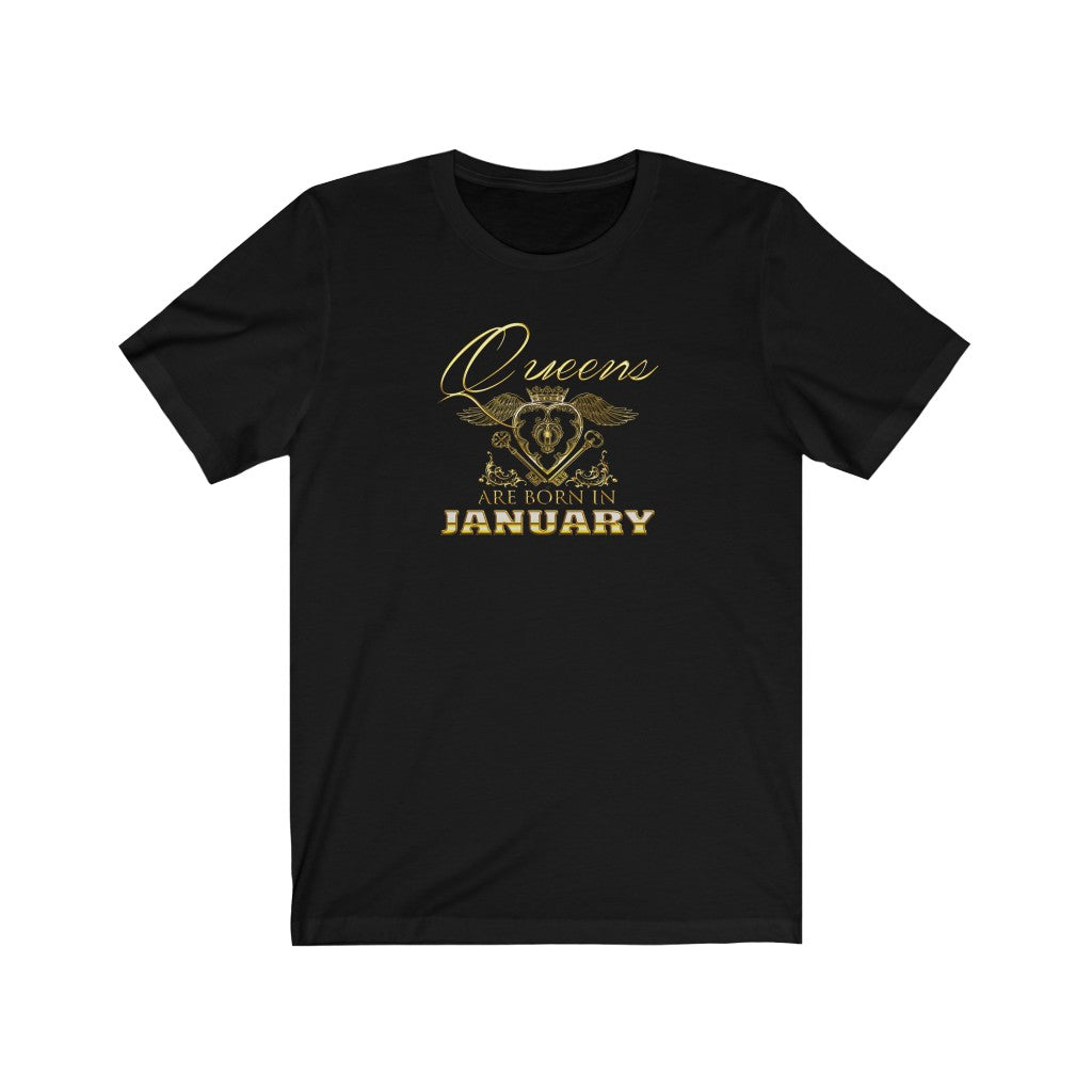 Queens are Born in January- (Crowned Heart) Unisex Jersey Short Sleeve Tee