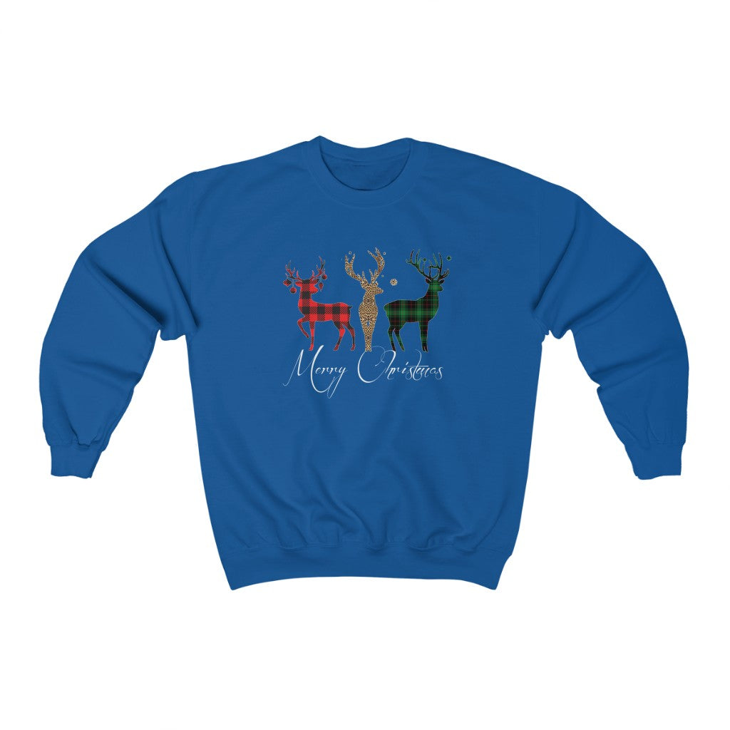 Merry Christmas Plaid Reindeer Unisex Heavy Blend™ Crewneck Sweatshirt