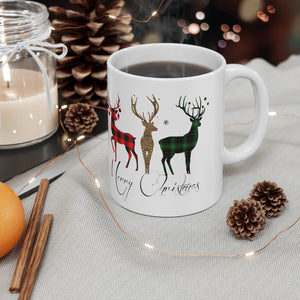 Merry Christmas Plaid Reindeer Mug 11oz
