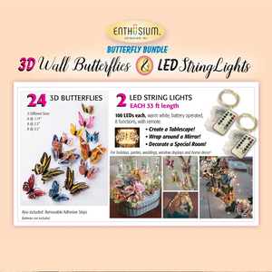 NEW! 24 Wall Butterflies & 2 LED String Lights Bundle