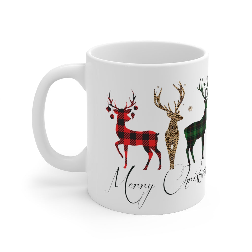 Merry Christmas Plaid Reindeer Mug 11oz