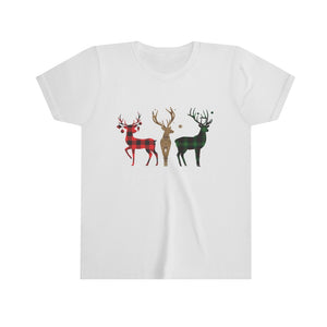 Merry Christmas Plaid Reindeer Youth Short Sleeve Tee
