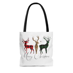 Merry Christmas Plaid Reindeer Tote Bag