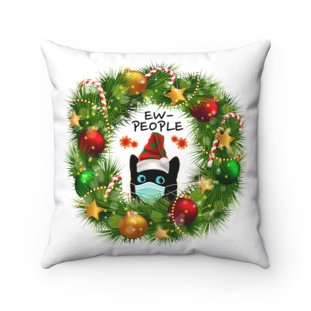 "EW- PEOPLE" Christmas Covid Cat Spun Polyester Square Pillow