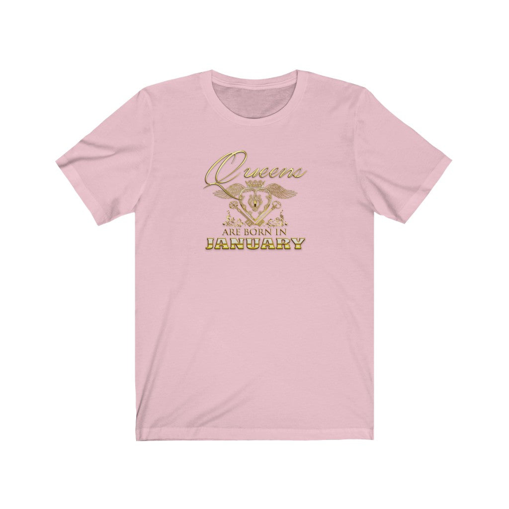 Queens are Born in January- (Crowned Heart) Unisex Jersey Short Sleeve Tee