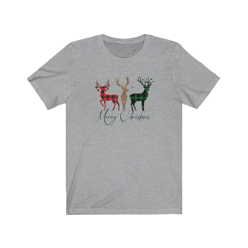 Merry Christmas Plaid Reindeer Unisex Jersey Short Sleeve Tee