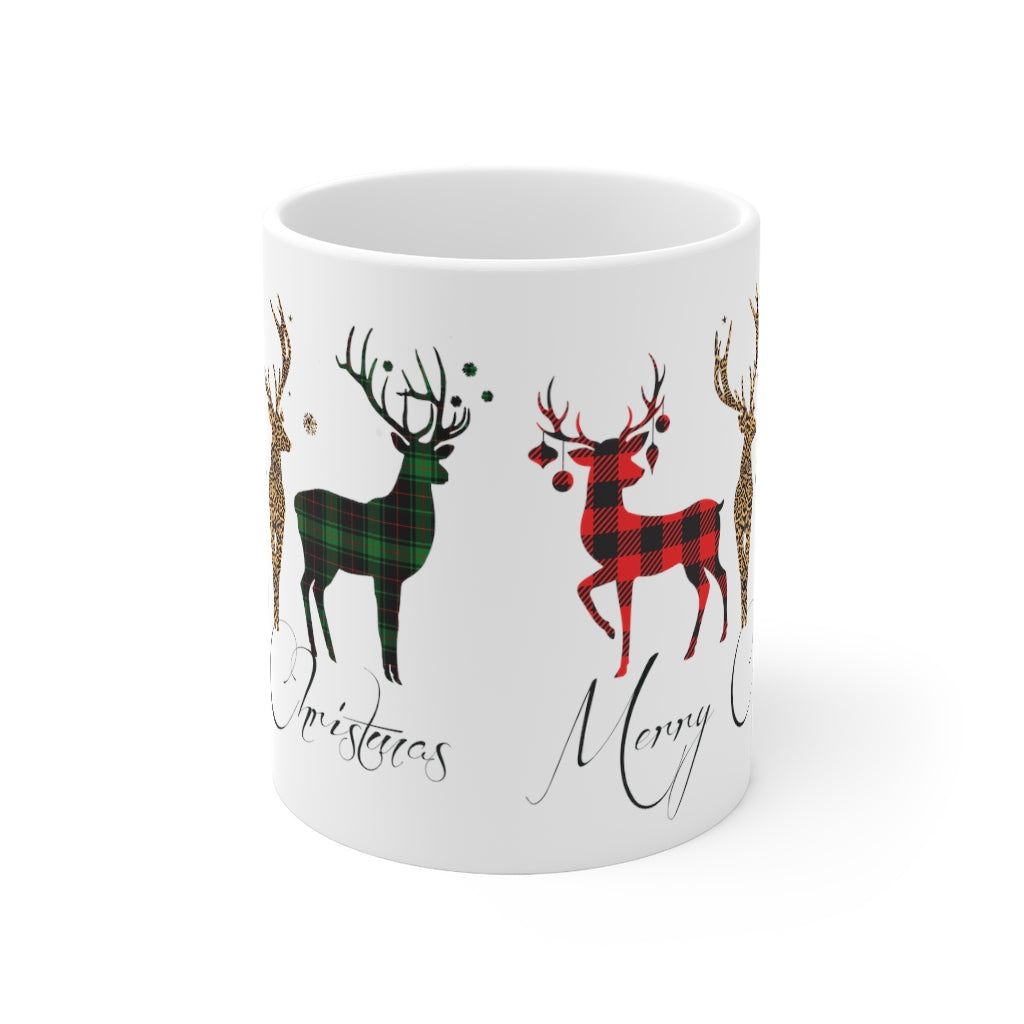 Merry Christmas Plaid Reindeer Mug 11oz