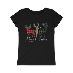 Merry Christmas Plaid Reindeer Girls Princess Tee
