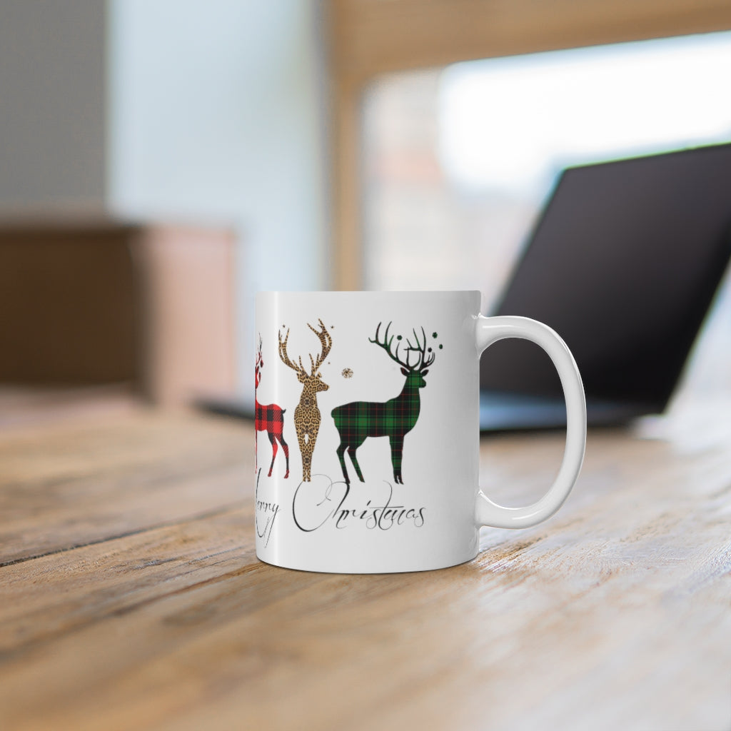 Merry Christmas Plaid Reindeer Mug 11oz