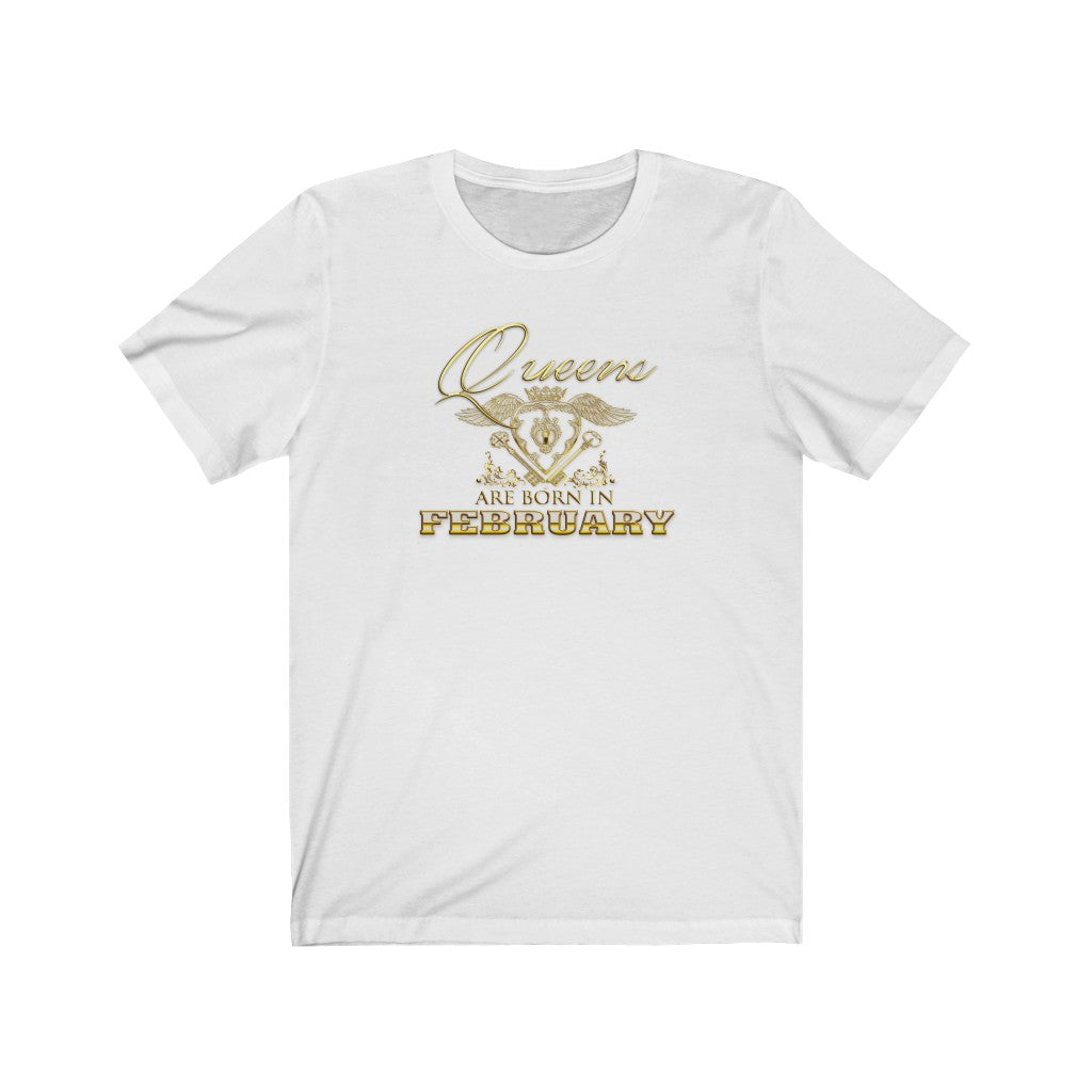 Queens are Born in February (Crowned Heart) Unisex Jersey Short Sleeve Tee