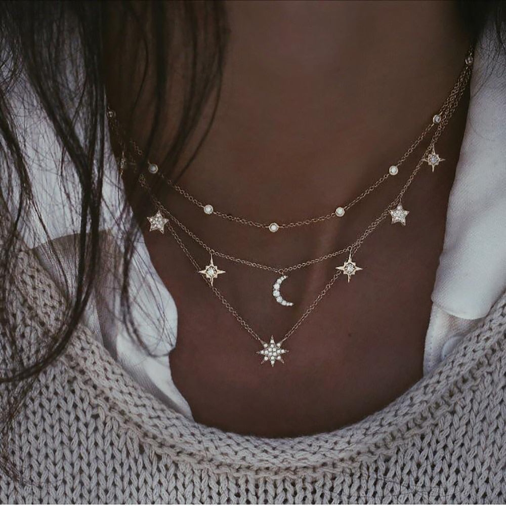 Moon & Stars Multi-Layered Necklace