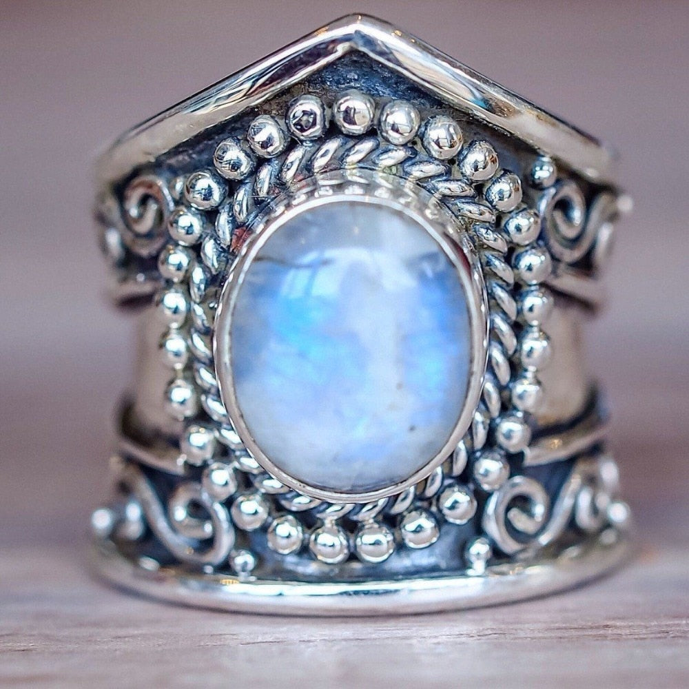 Boho Oversized Moonstone & Silver Ring