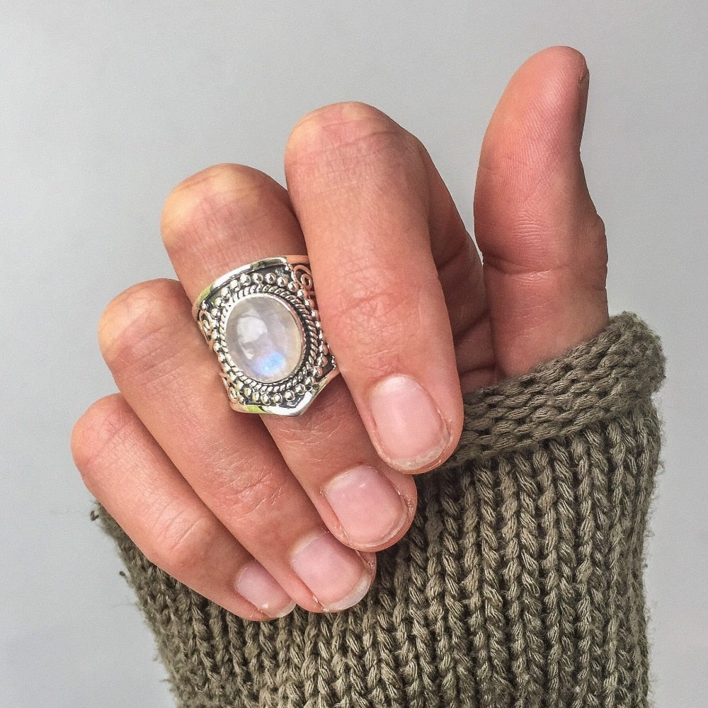 Boho Oversized Moonstone & Silver Ring