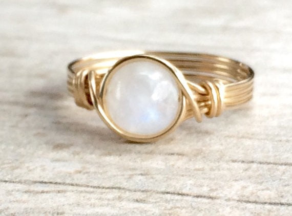 Natural Moonstone Rose Wire Wrapped Ring