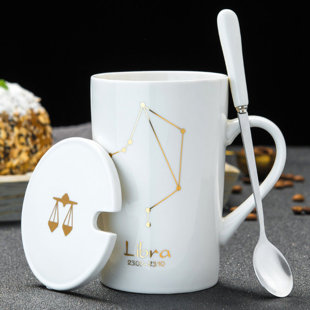 Zodiac Porcelain Mugs with Spoon & Lid