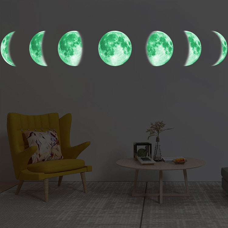 Luminous Glow-in-the-Dark Moon Phases 3D Wall Sticker