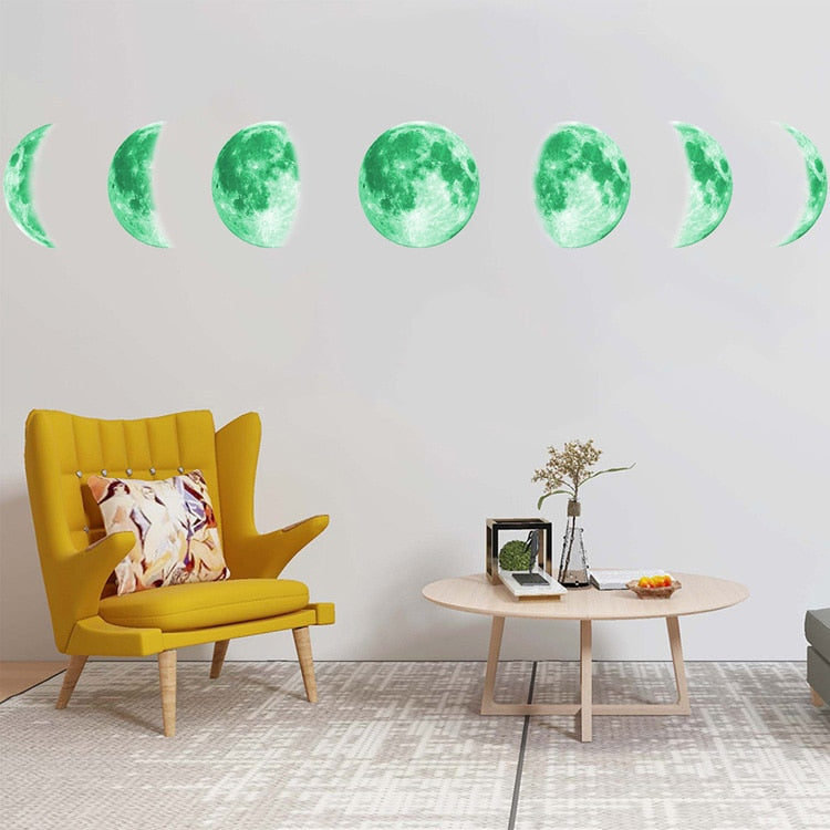 Luminous Glow-in-the-Dark Moon Phases 3D Wall Sticker