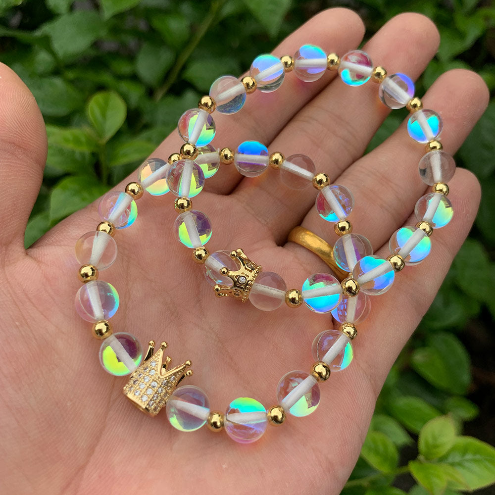 Luminous Moonstone King Queen Bracelet Set