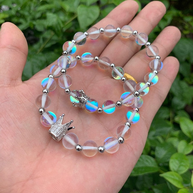 Luminous Moonstone King Queen Bracelet Set