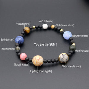Solar System Bracelet- Nine Planets, Stars, Earth & Moon in Natural Stone