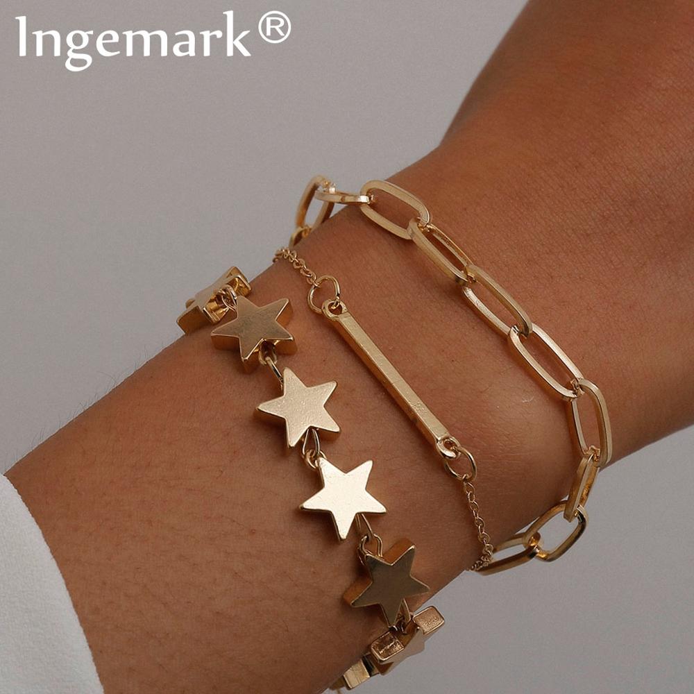 Chunky Stars & Paperclip Chain Bracelet Set (3pcs)