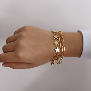 Chunky Stars & Paperclip Chain Bracelet Set (3pcs)