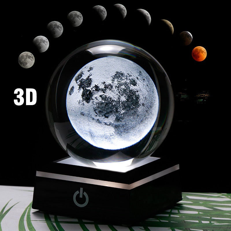 Laser Engraved Moon LED Crystal Globe