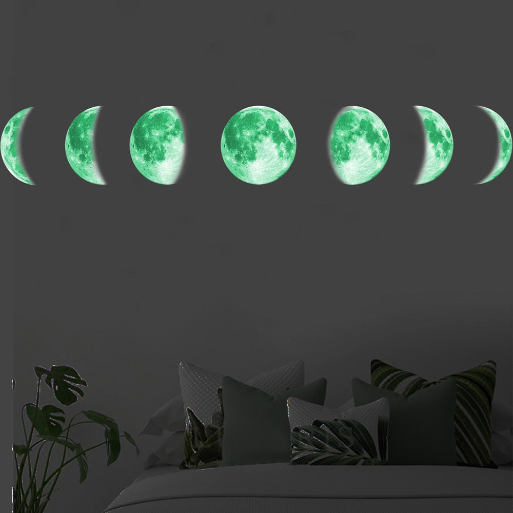 Luminous Glow-in-the-Dark Moon Phases 3D Wall Sticker