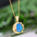 Fire Opal Moon Star Pendant Necklace