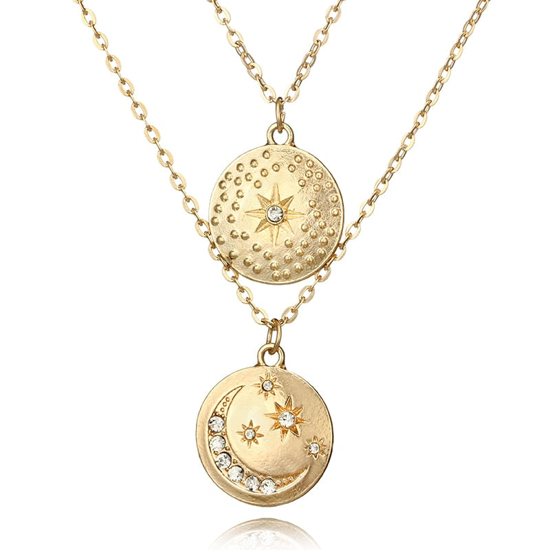 Moon and Stars Medallions Necklace