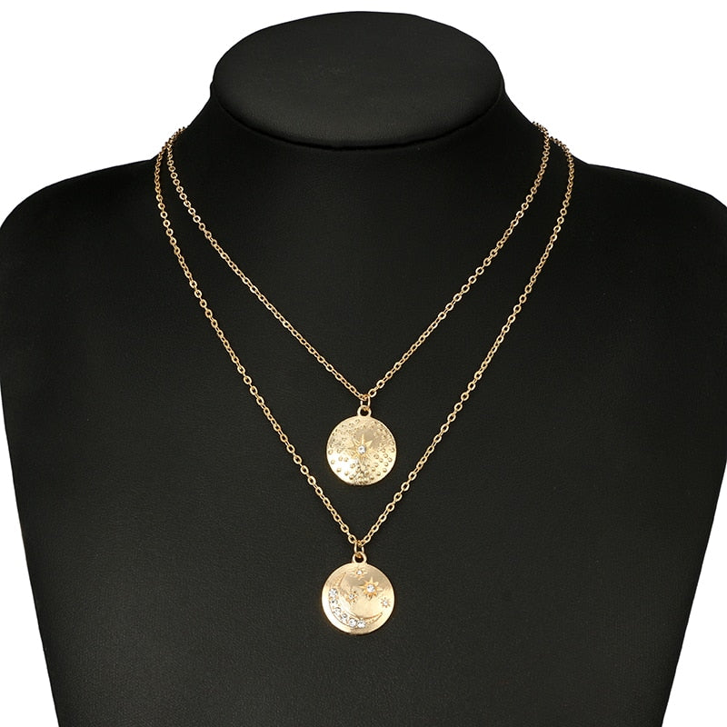 Moon and Stars Medallions Necklace