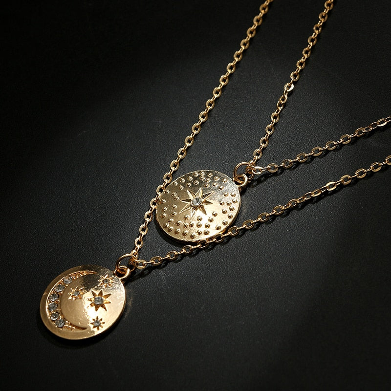 Moon and Stars Medallions Necklace