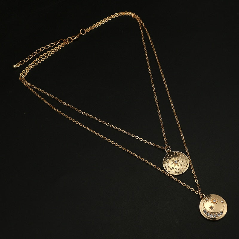 Moon and Stars Medallions Necklace