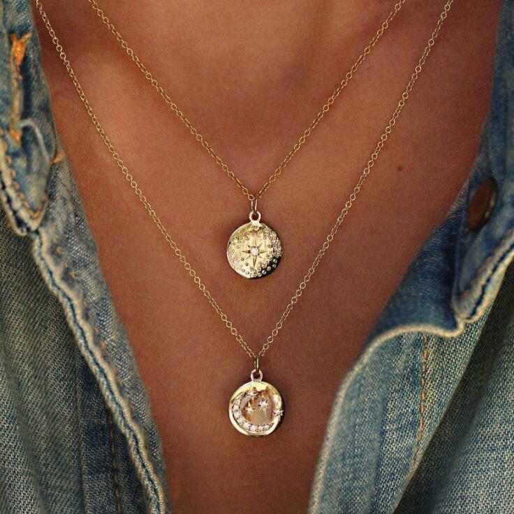 Moon and Stars Medallions Necklace