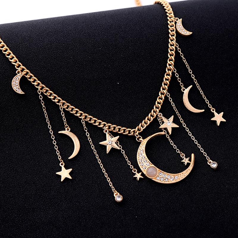Northern Lights Star Moon Tassel Necklace